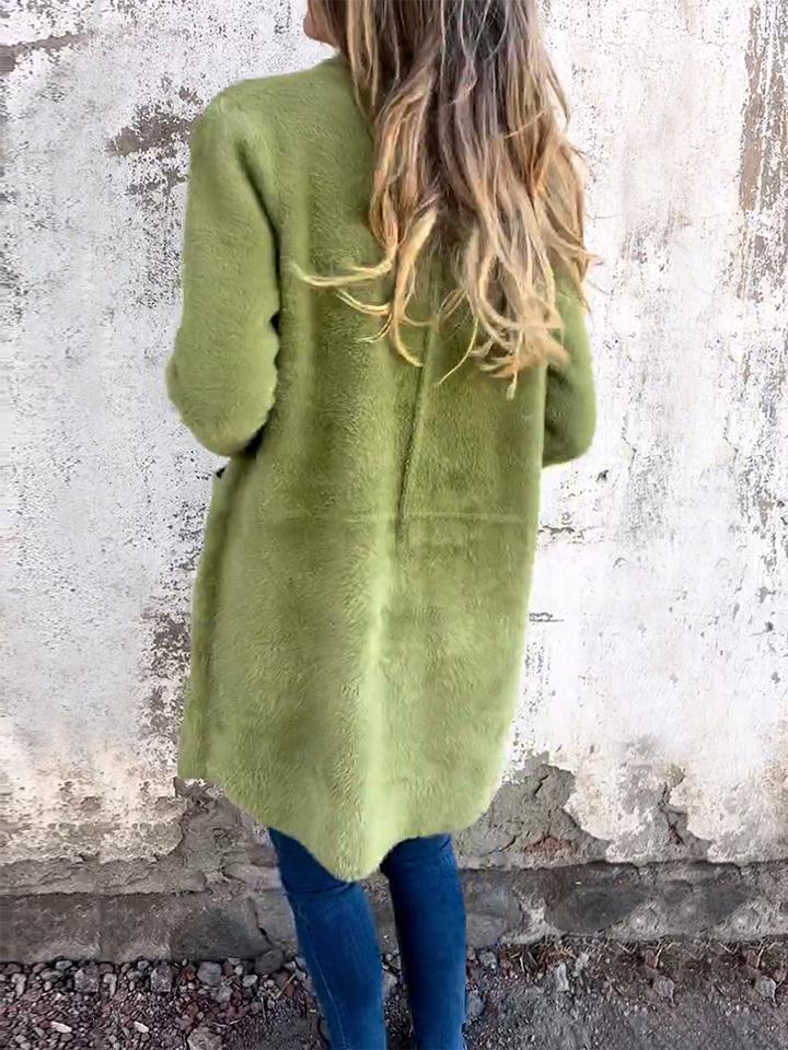 Women's Lapel Long Sleeve Fur Long Coat - Seldom Seen Styles