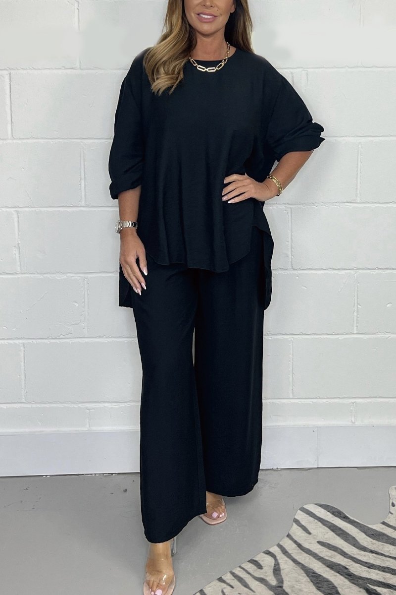 Satin crew neck casual suit - Seldom Seen Styles