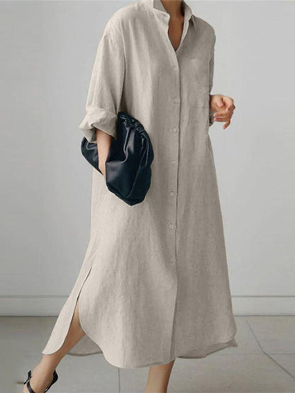 Women's Solid Color Long Sleeve Cardigan Irregular Split Dress - Seldom Seen Styles