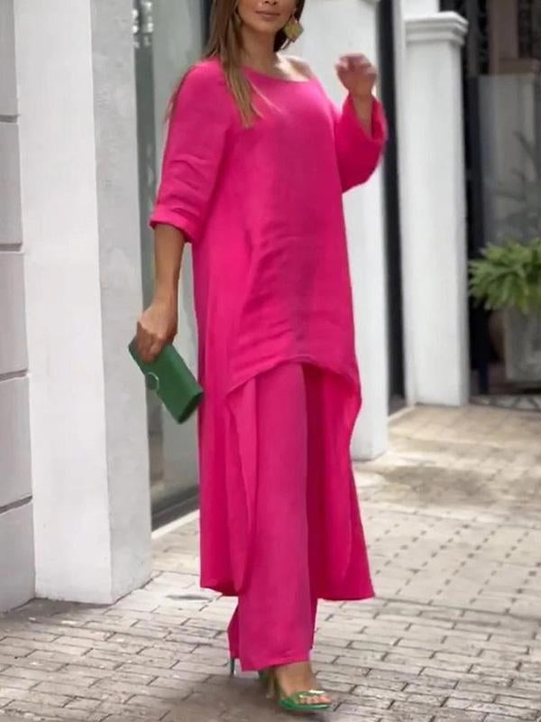 Fashionable women's solid color two-piece set - Seldom Seen Styles