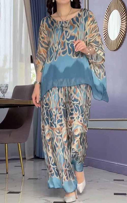 Women's Round Neck Printed Chiffon Suit - Seldom Seen Styles