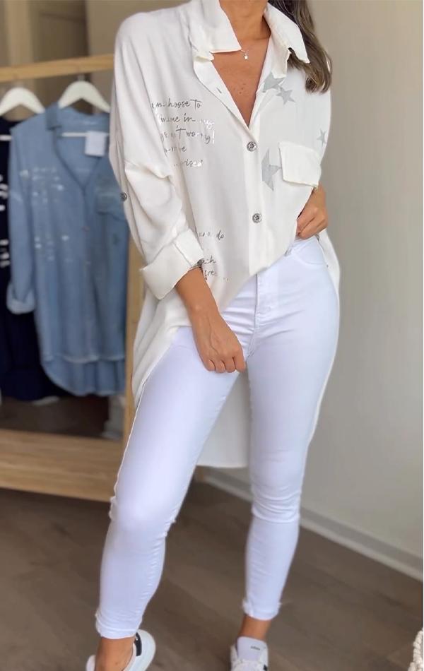 Lapel Single-breasted Star Letter Printed Shirt - Seldom Seen Styles