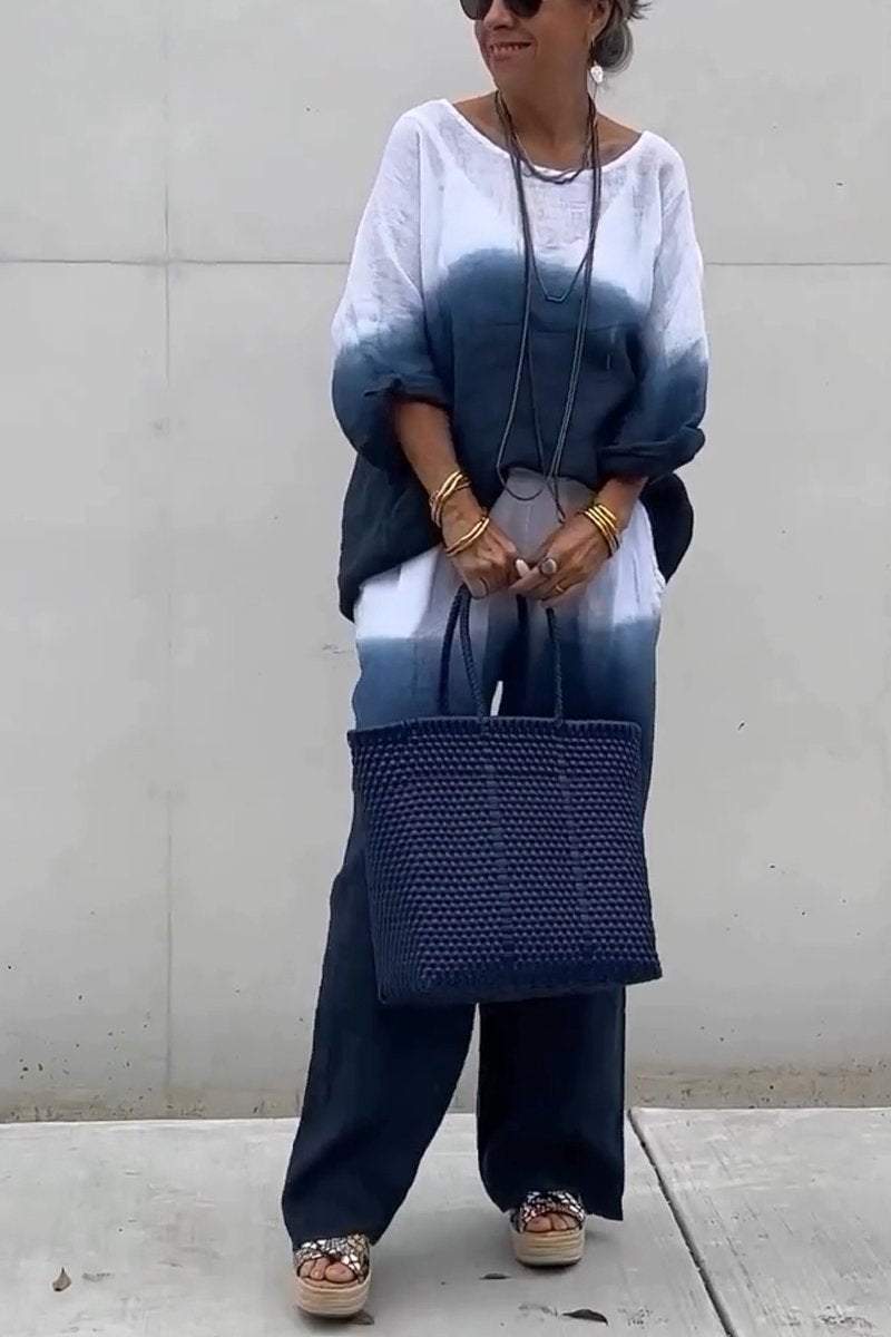 Women's Casual Round-neck Gradient Cotton and Linen Two-piece Suit - Seldom Seen Styles