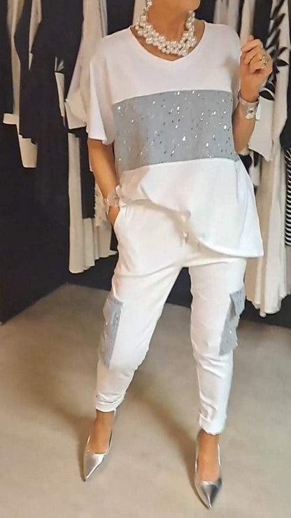 Casual Crew Neck Sequin Two-piece Suit - Seldom Seen Styles