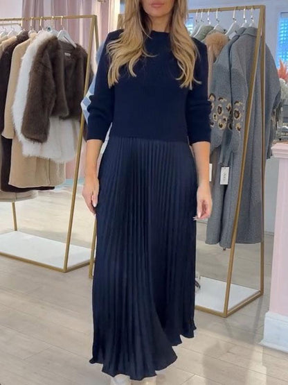 Women's Round Neck Long Sleeve Patchwork Dress - Seldom Seen Styles