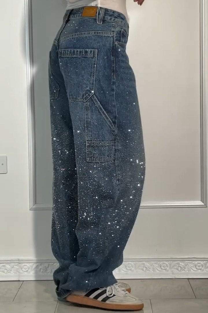 Women's Casual Rhinestone Loose Harem Jeans - Seldom Seen Styles
