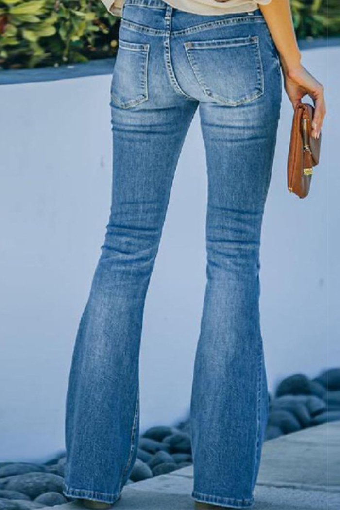 Slim Fit Long Pants Multi-Button Flared Pants Washed Women's Jeans - Seldom Seen Styles
