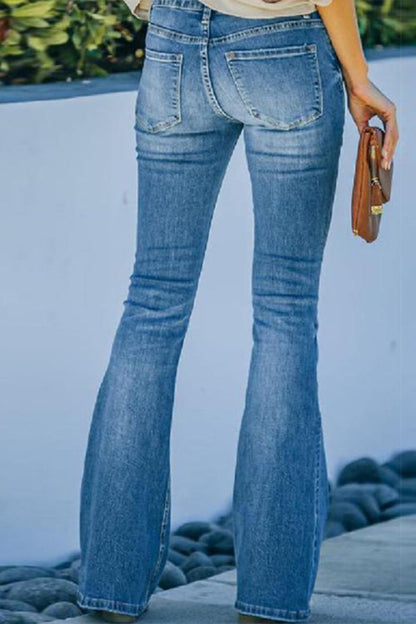 Slim Fit Long Pants Multi-Button Flared Pants Washed Women's Jeans - Seldom Seen Styles