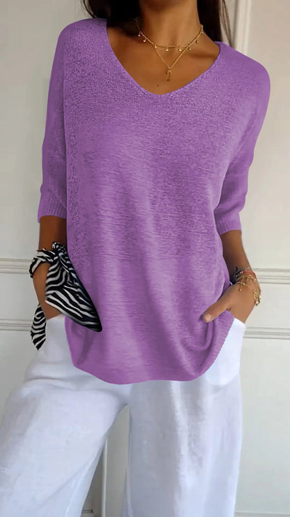 Solid Color Knitted V-neck Top - Seldom Seen Styles