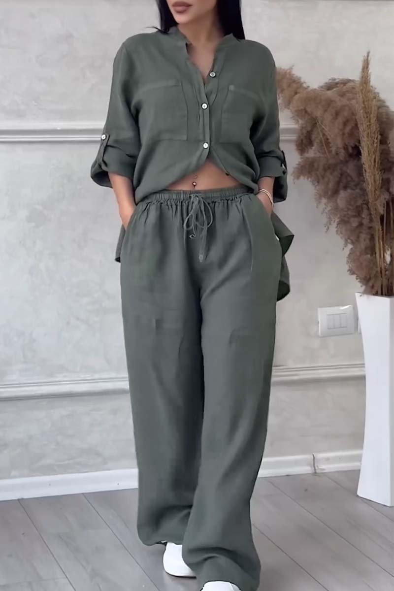 Casual solid color cotton and linen pants two-piece set - Seldom Seen Styles