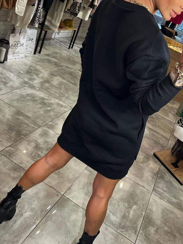 Women's Round Neck Long Sleeve Sweater Dress - Seldom Seen Styles