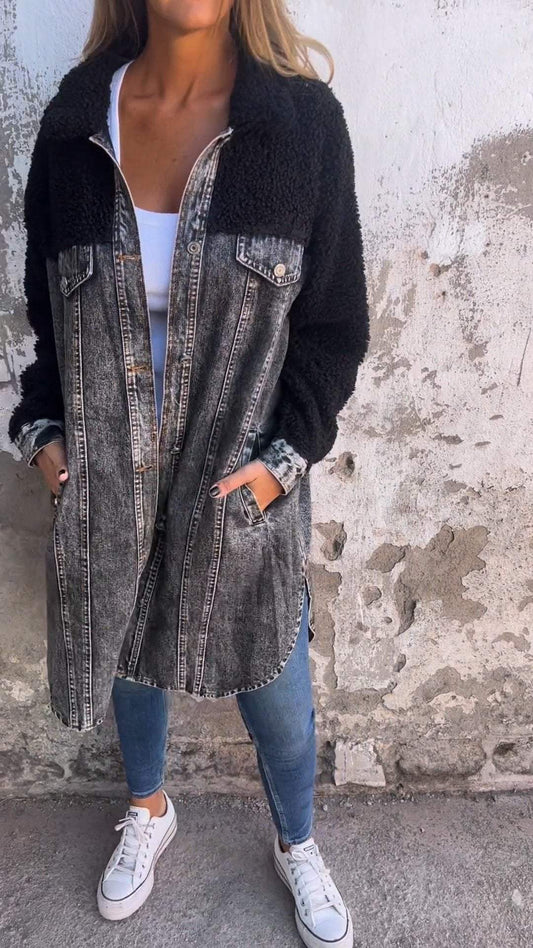 Lapel Single-breasted Long Denim Jacket - Seldom Seen Styles