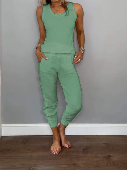 Women's Cotton and Linen Casual Two-piece Set - Seldom Seen Styles