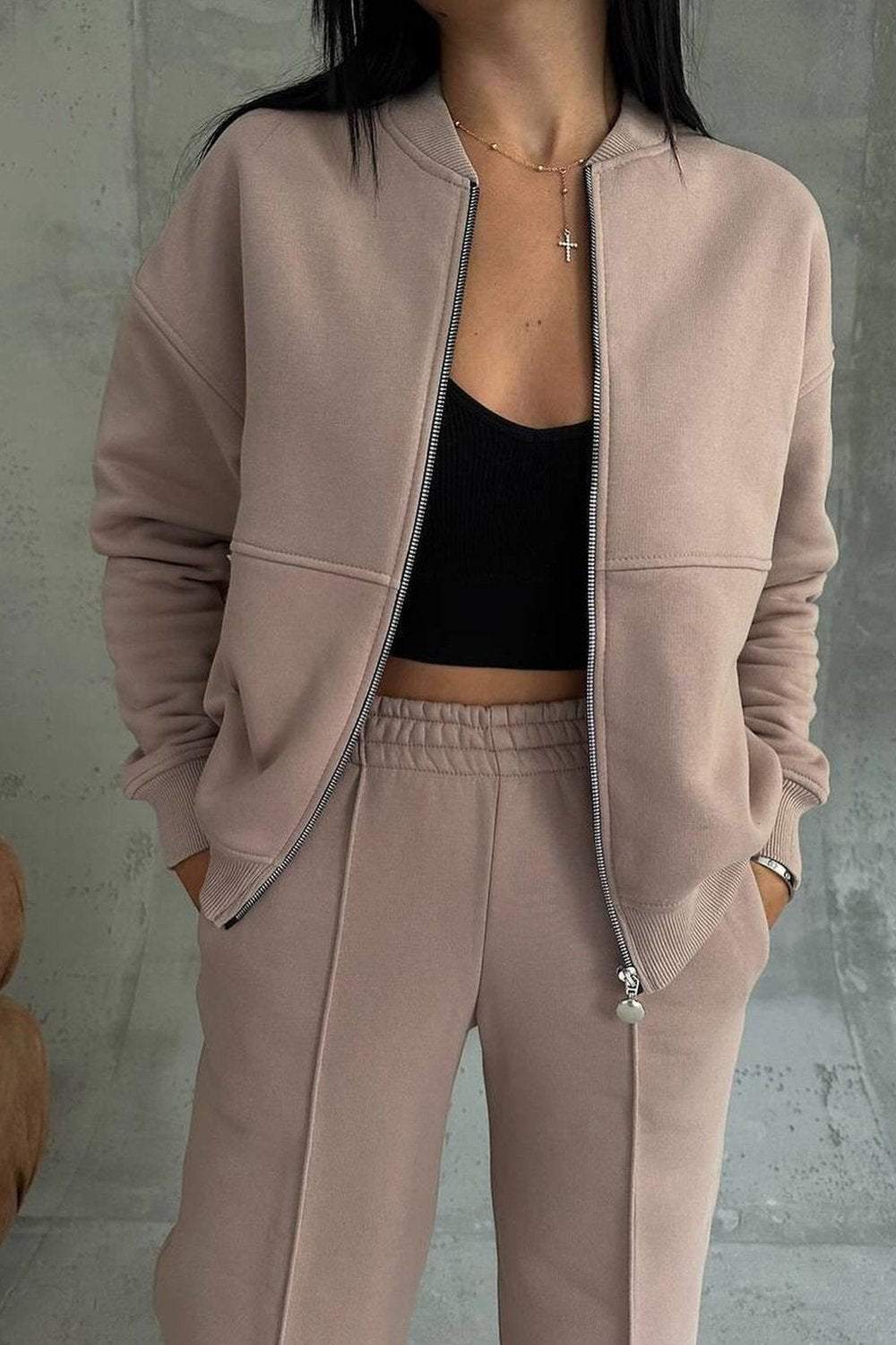 Women's Zipper Jacket & Pants Two-piece Set - Seldom Seen Styles