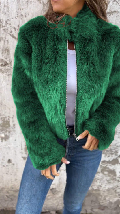 Women's High Collar Fur Zipper Casual Jacket - Seldom Seen Styles
