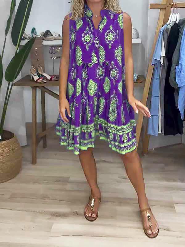 Women's V-neck Printed Short Dress - Seldom Seen Styles
