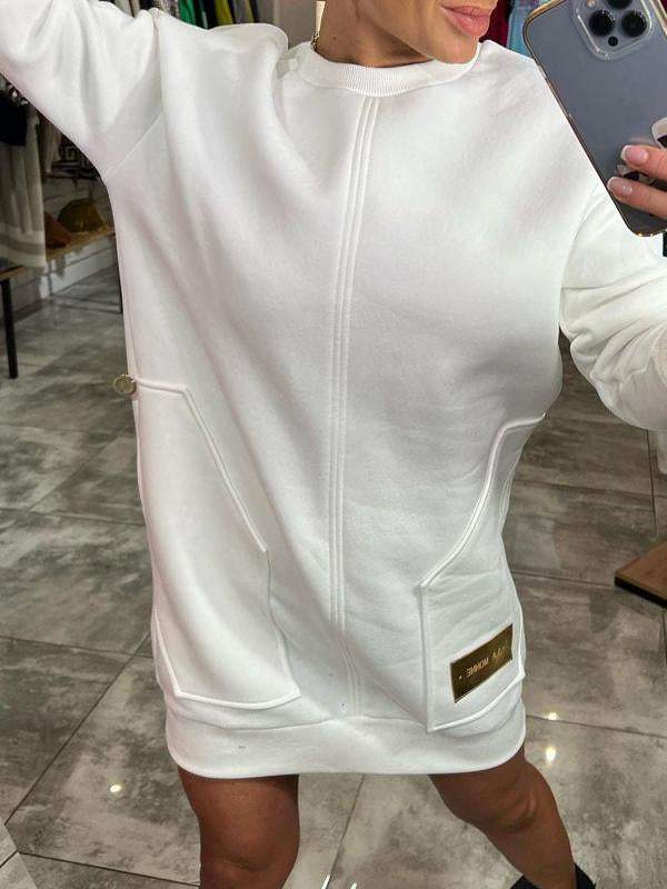 Women's Round Neck Long Sleeve Sweater Dress - Seldom Seen Styles