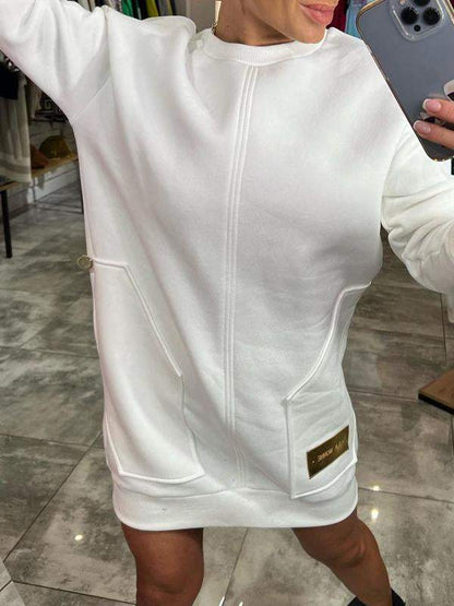 Women's Round Neck Long Sleeve Sweater Dress - Seldom Seen Styles