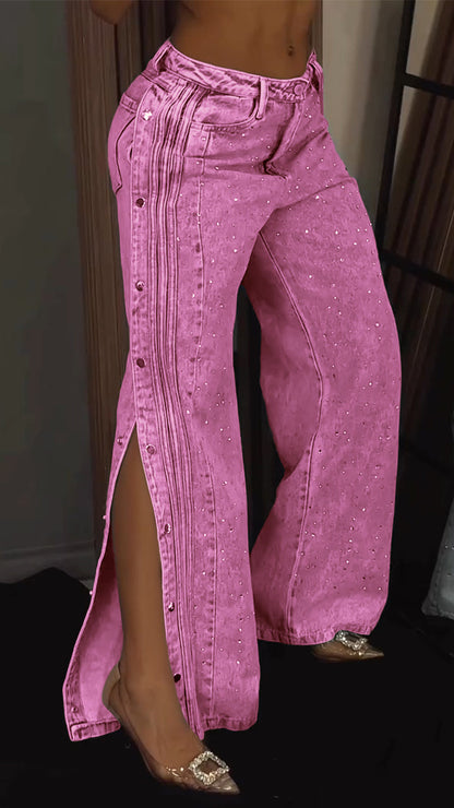 Women's Button-down Rhinestone Fashion Jeans - Seldom Seen Styles