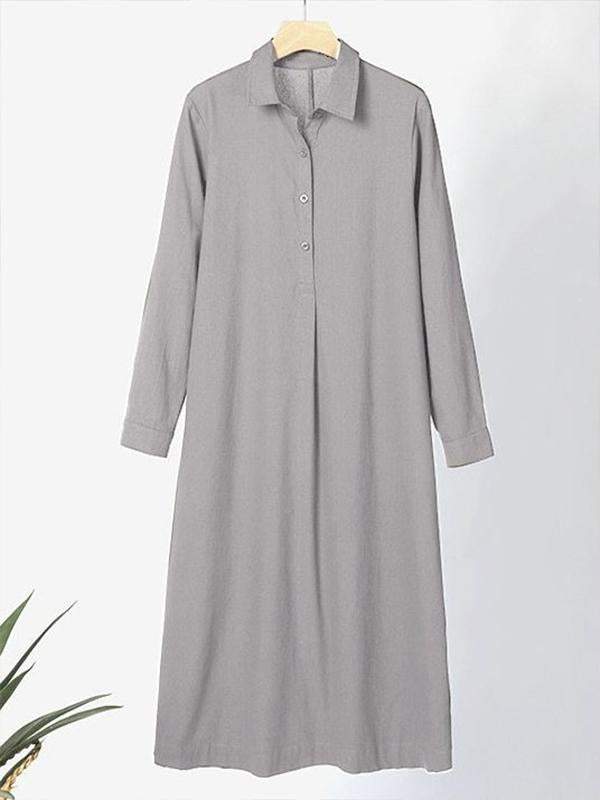 Women's Cotton Lapel Long Sleeve Long Shirt Dress - Seldom Seen Styles