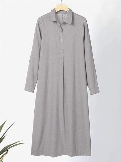 Women's Cotton Lapel Long Sleeve Long Shirt Dress - Seldom Seen Styles