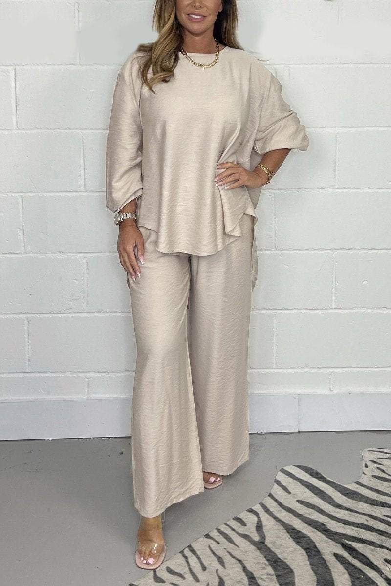 Satin crew neck casual suit - Seldom Seen Styles