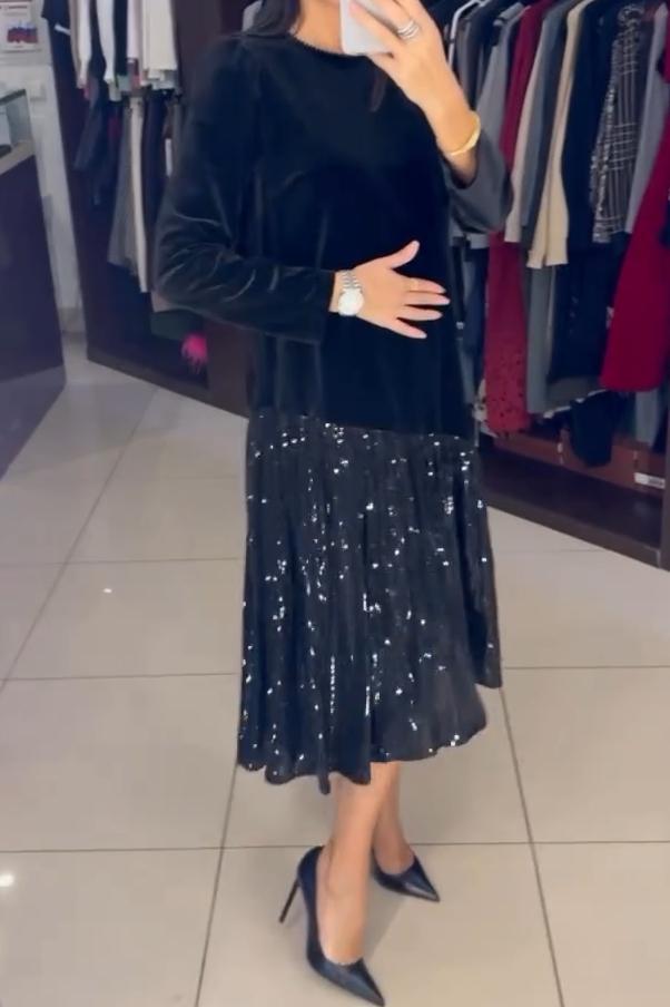 Women's Velvet Hem Sequin Fabric Patchwork Dress - Seldom Seen Styles