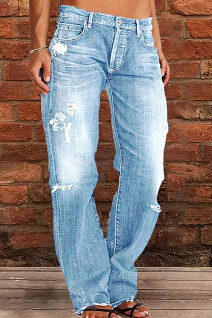 Women's Mid-rise Ripped Casual Straight Pants - Seldom Seen Styles
