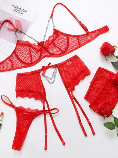 Lace 3 Piece Garter Lingerie Set - Seldom Seen Styles