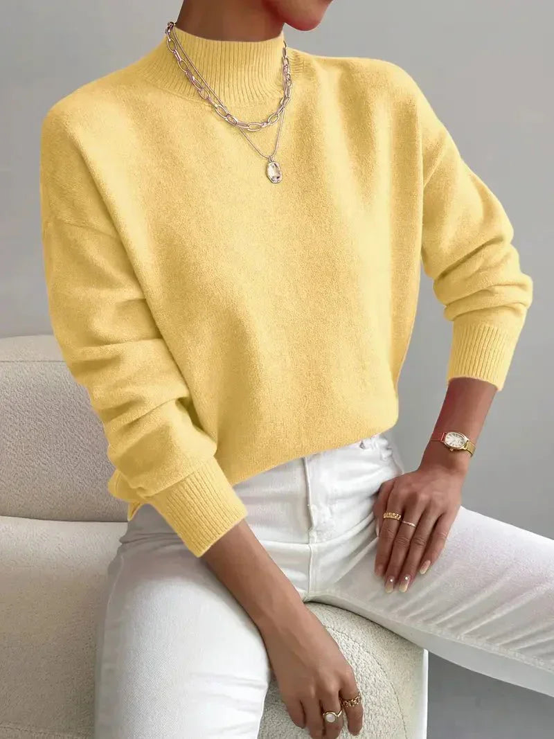 Soft Sweaters for Women, Half Turtleneck Pullover Long Sleeve Sweater, Solid Color Drop Shoulder Loose Knitted Top