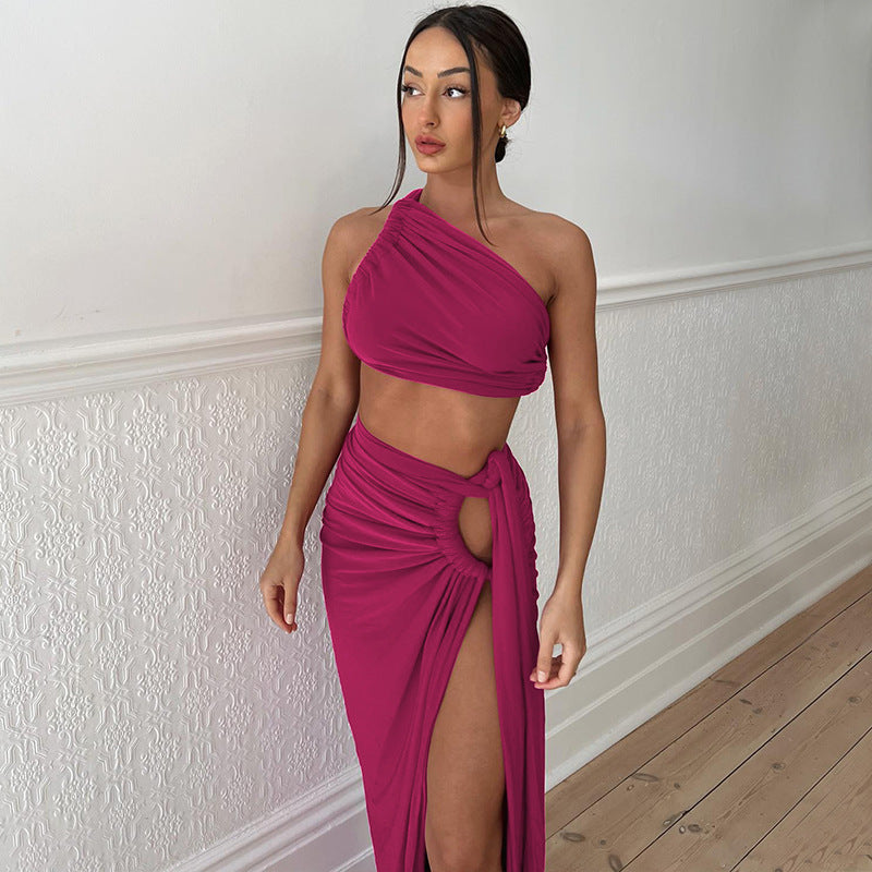 maxi dress with slit one shoulder dress two piece skirt set Sexy red one shoulder dress - Seldom Seen Styles