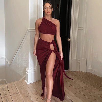 maxi dress with slit one shoulder dress two piece skirt set Sexy red one shoulder dress - Seldom Seen Styles