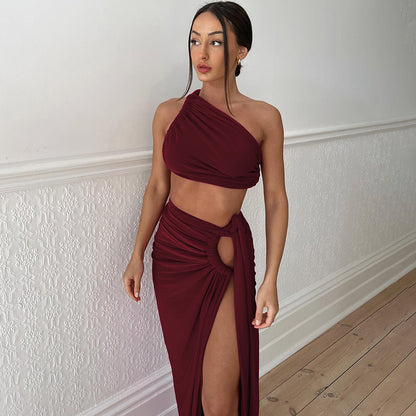 maxi dress with slit one shoulder dress two piece skirt set Sexy red one shoulder dress - Seldom Seen Styles