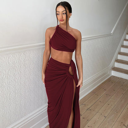 maxi dress with slit one shoulder dress two piece skirt set Sexy red one shoulder dress - Seldom Seen Styles