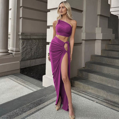 maxi dress with slit one shoulder dress two piece skirt set Sexy red one shoulder dress - Seldom Seen Styles