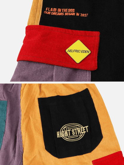 Aelfric Eden "Back to 90's" Patchwork Color Block Corduroy Pants - Seldom Seen Styles