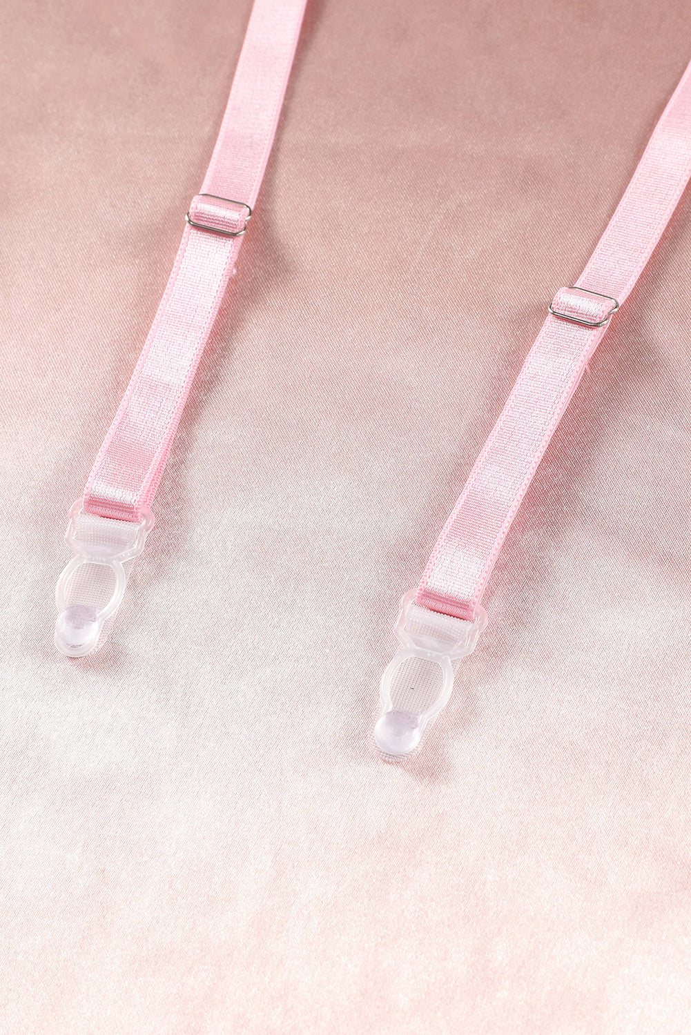 Pink Sheer Lace 3Pcs Garter Belt Lingerie Set - Seldom Seen Styles