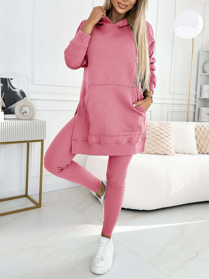 (S-5XL) Plus Size Women's Fashion Solid Color Hoodie and Lined Leggings two-piece set - Seldom Seen Styles