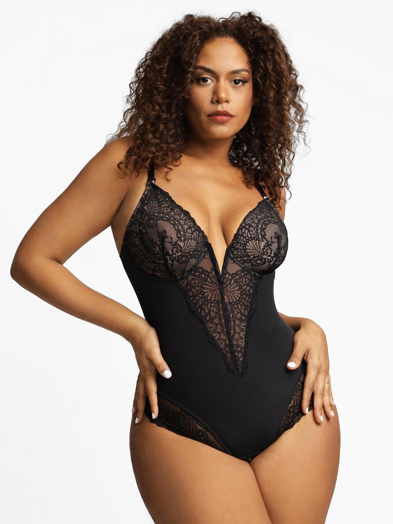 Popilush® Black Lace Bodysuit; shapewear for a chic look.