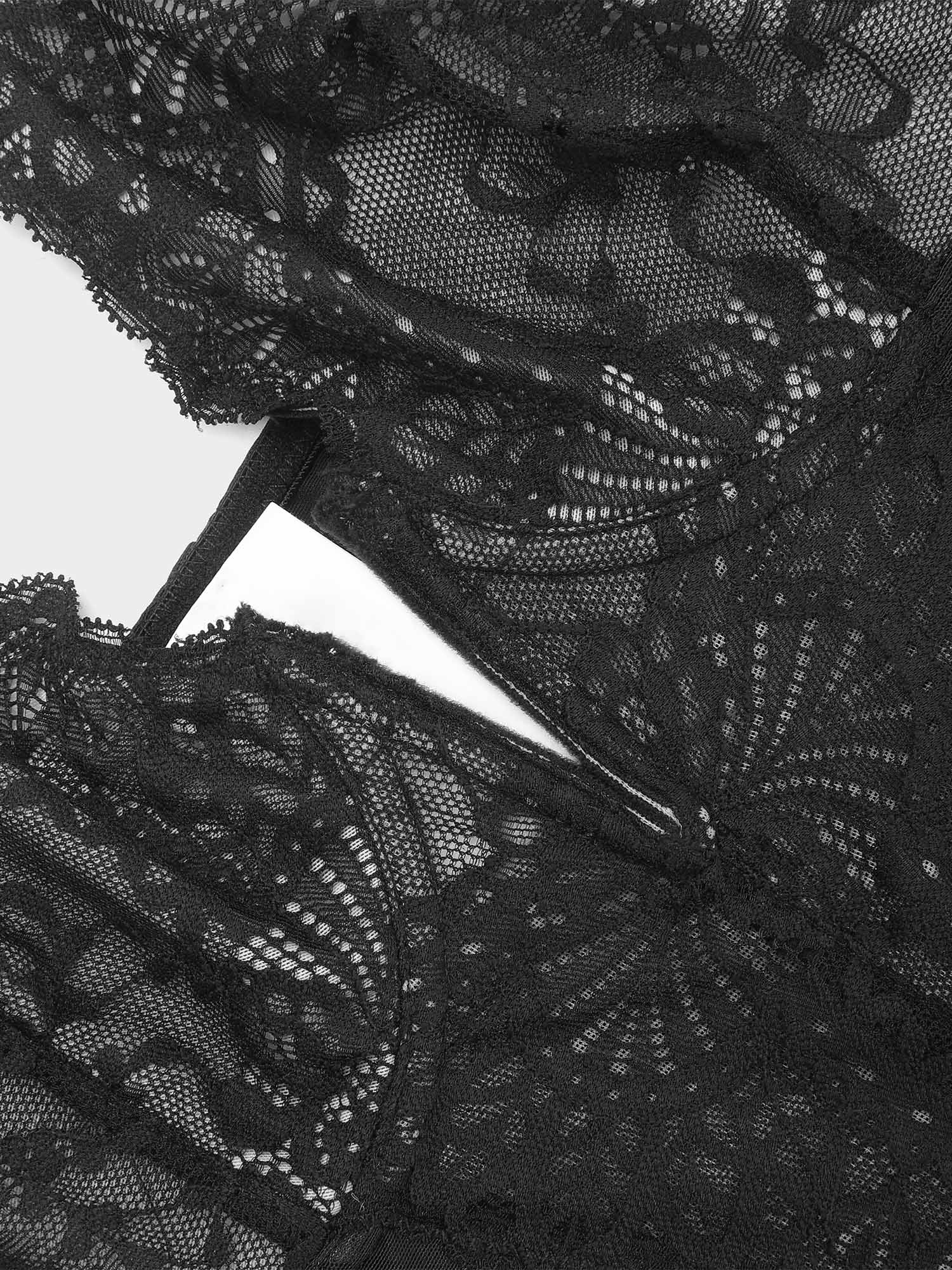 Black lace bodysuit detail by Popilush®: featuring a comfortable shape