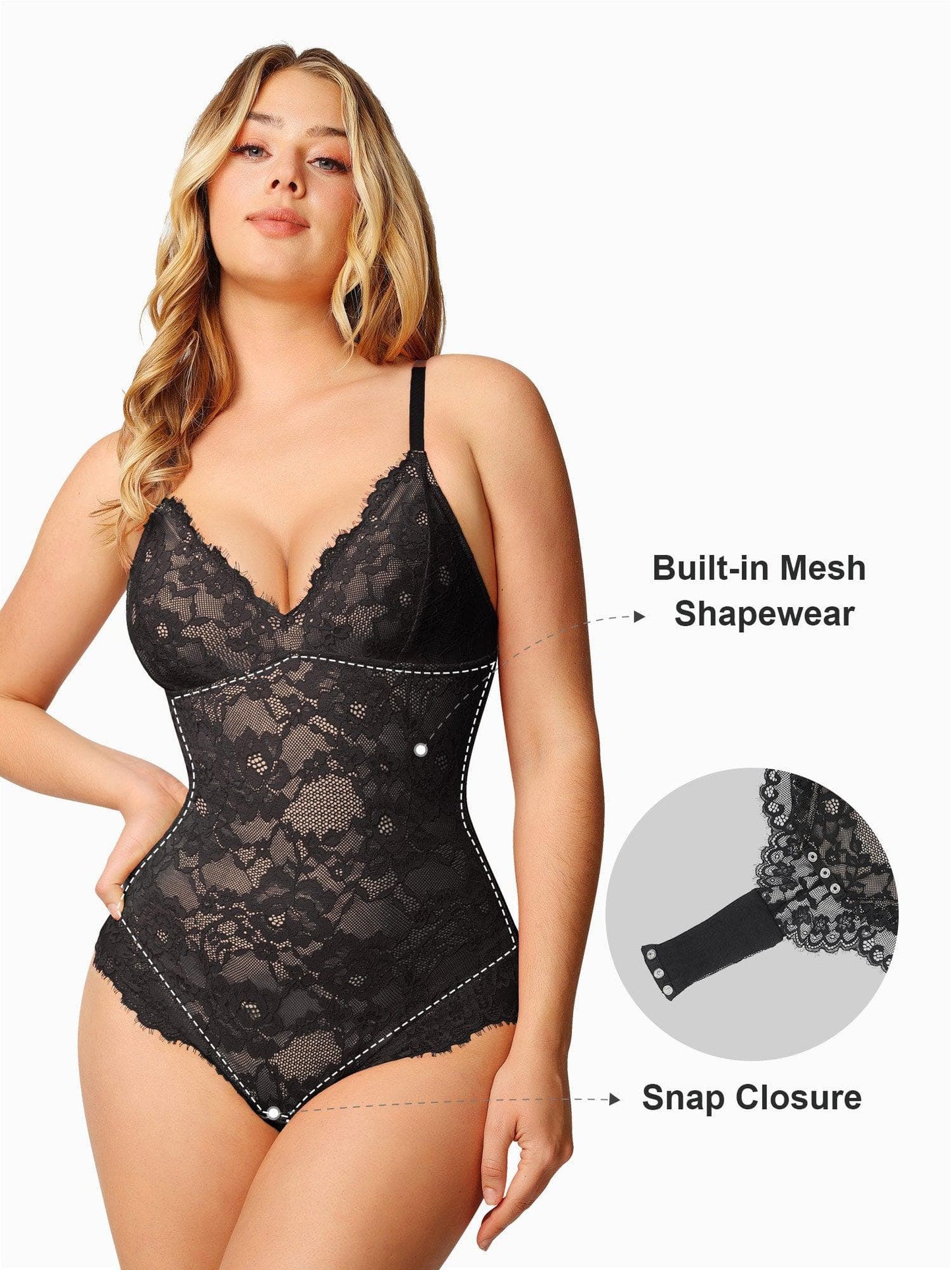 Popilush® Lace Bodysuit for Women: Built-in Shapewear