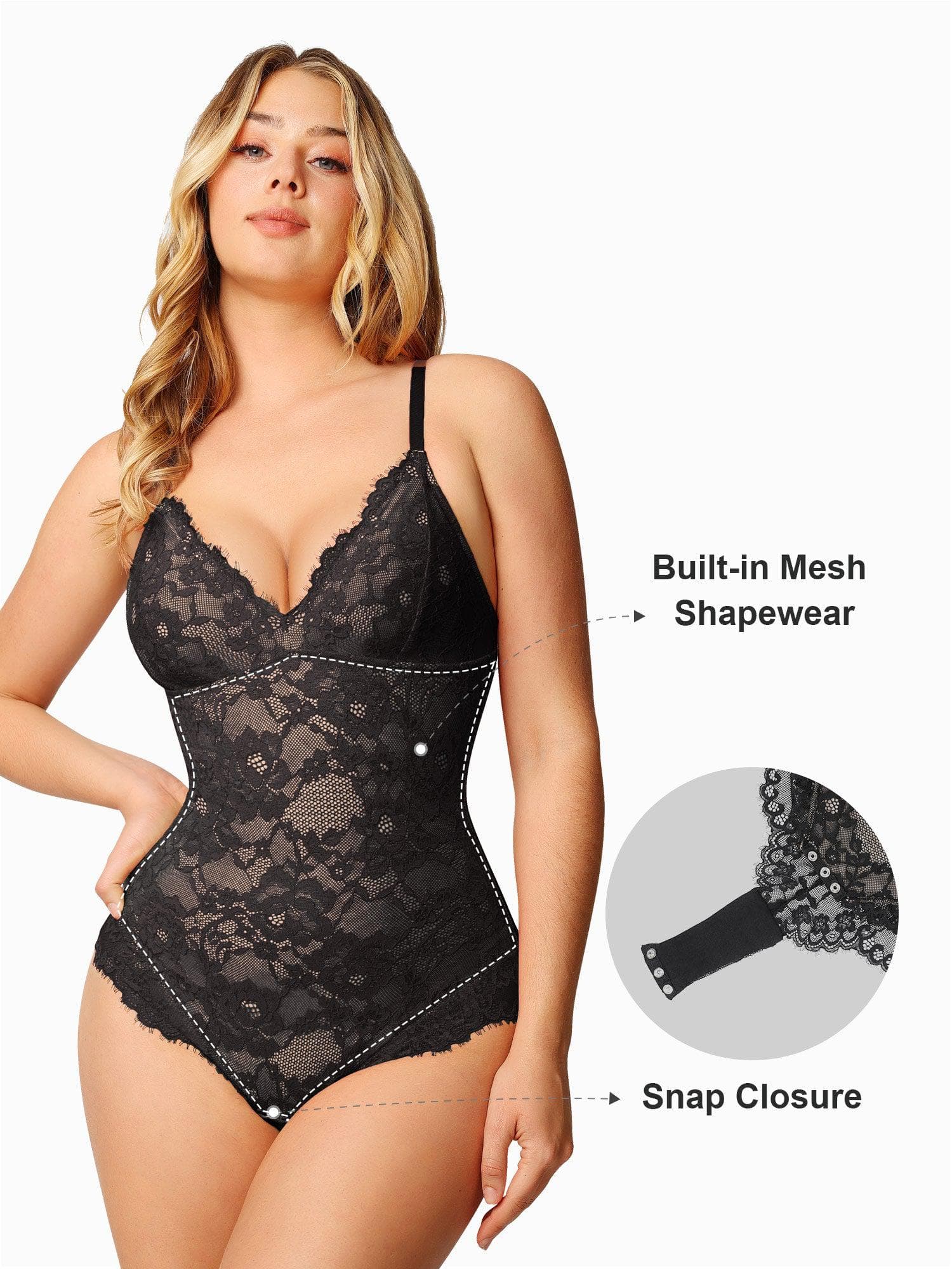 Popilush® Lace Bodysuit for Women: Built-in Shapewear