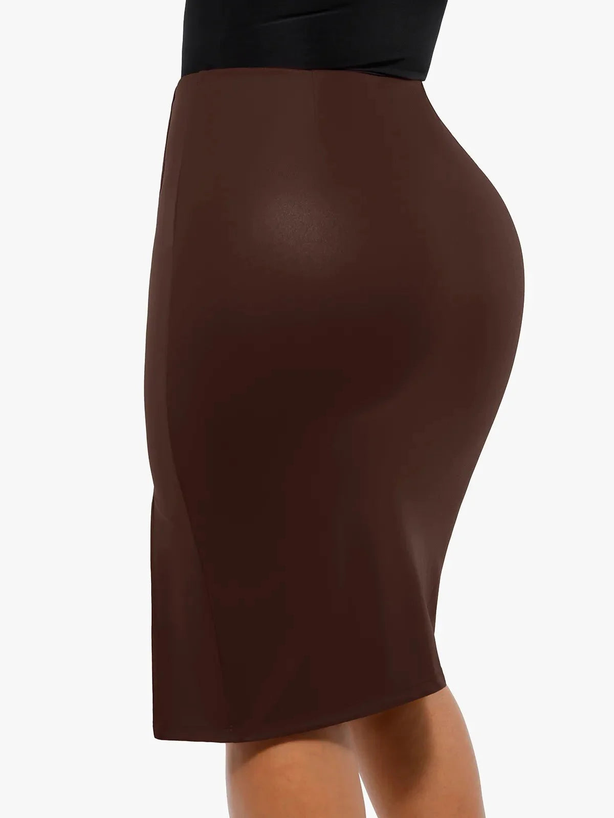 Sculpting Faux Leather Skirt by Popilush®, chocolate brown