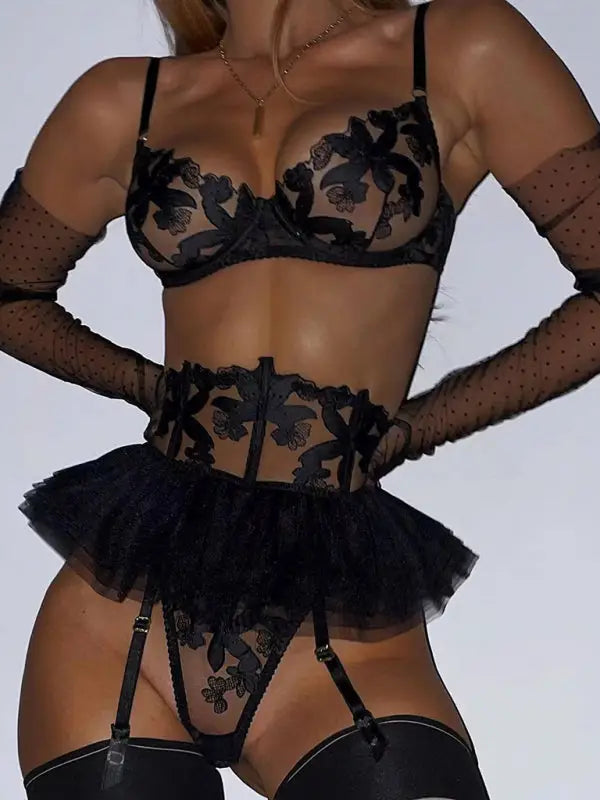 Say Yes Lace Garter Lingerie Set 3-Piece - Seldom Seen Styles