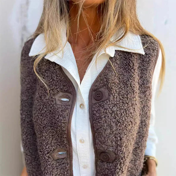 Women Faux Fur Fleece Vest Winter Sleeveless Sherpa Jacket Loose Casual Button Down Coat Outerwear with Pocket - Seldom Seen Styles