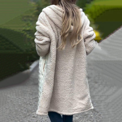 Cozy quilted coat with synthetic Sherpa lining and hood for women