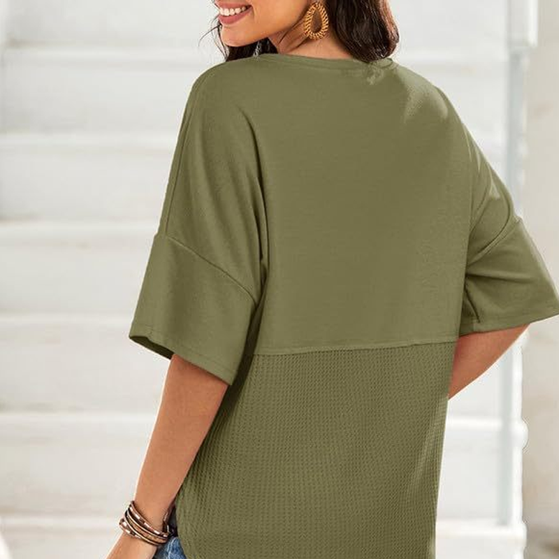 Casual Button Down Waffle Knit Top