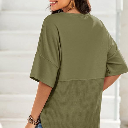 Casual Button Down Waffle Knit Top