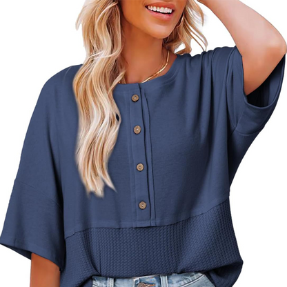 Casual Button Down Waffle Knit Top