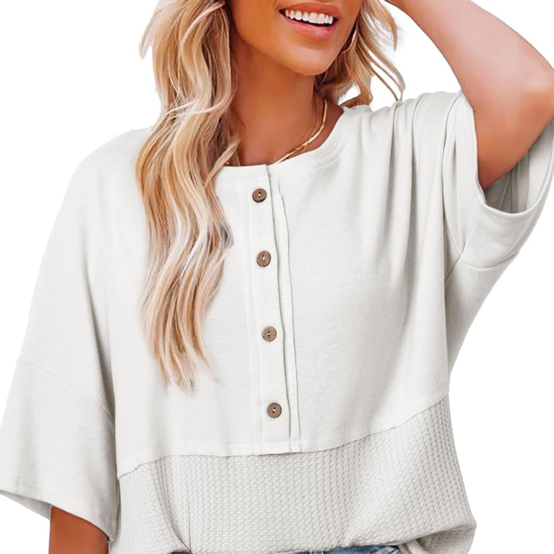 Casual Button Down Waffle Knit Top
